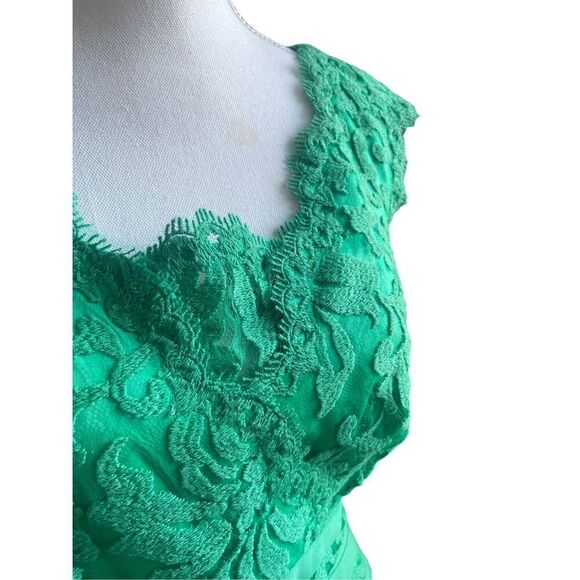 Tadashi Shoji Green V Neck Lace Cocktail Knee length Dress 8 short sleeve Date - Picture 3 of 11